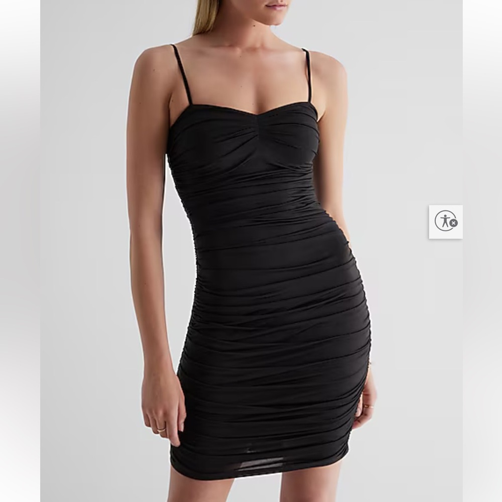 Express Black Body Contour Ruched Mini Dress with Bra Cups Women size Large